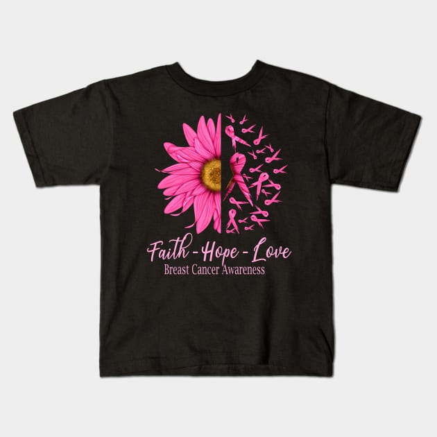 Breast Cancer Faith Hope Love Daisy Pink Ribbon Kids T-Shirt by crosszcp2
